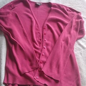 Ann Taylor Long Sleeve Silk Knit Top Hot Pink M